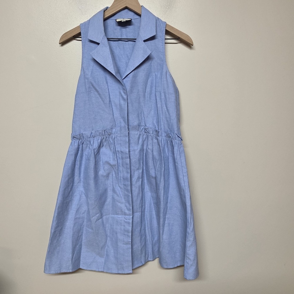 Tuckernuck Oxford Blue Sleeveless Royal Shirt Dress sz XS NWOT Ruffles Pockets